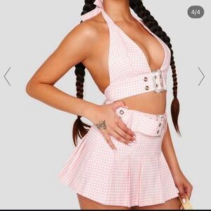 New Pink Gingham Halter and Wrap Skirt Dolls Kill Akira Medium $68